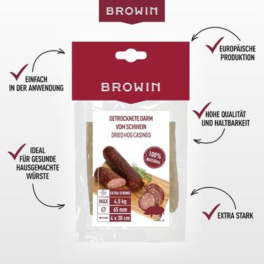 Натуральна оболонка для ковбас Натуральна оболонка вищого сорту для домашньої ковбаси, ялівцевої ковбаси, білої ковбаси, сардельки (калібр 18/20 мм, 91 метр, овеча оболонка)