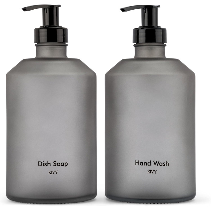 Дозатор рідкого мила скляний 500 мл чорний, набір 2 предмети, KIVY