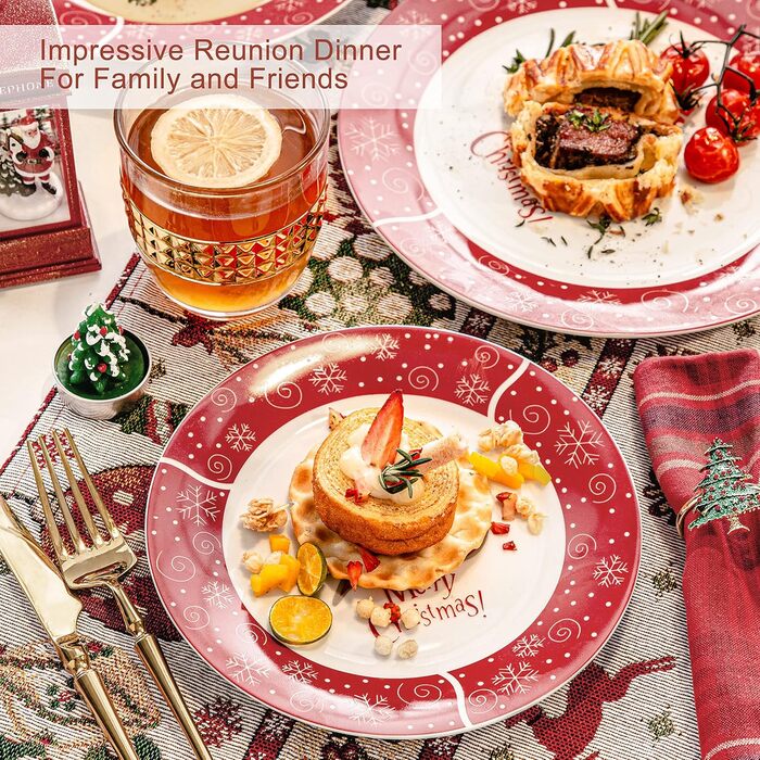 Серія 30-предметний порцеляновий різдвяний набір посуду на 6 осіб, різдвяний кавовий сервіз на 6 обідніх тарілок, 6 десертних тарілок, 6 супових тарілок, 6 кавових чашок та 6 блюдець (Christmastree-1, обідній сервіз на 18 предметів)