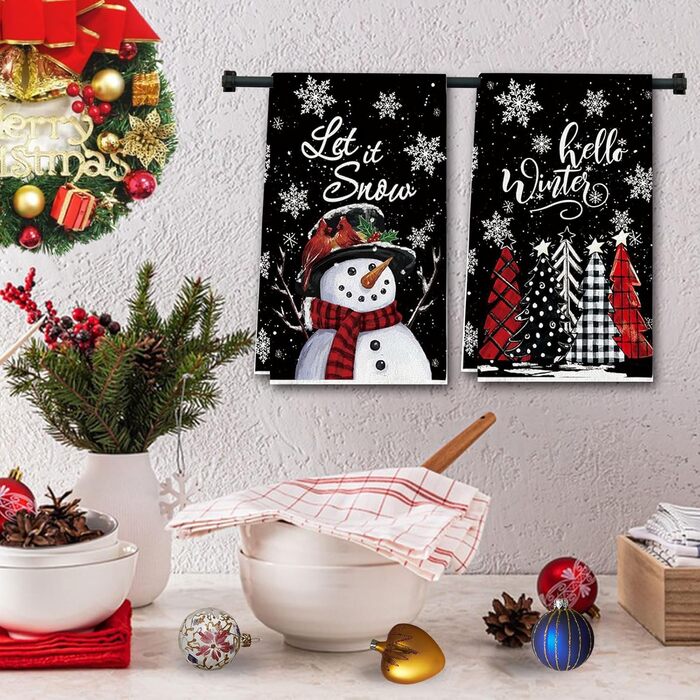Набір з 2 різдвяних кухонний рушників 43 x 66 см, чорний YUNHENTONG