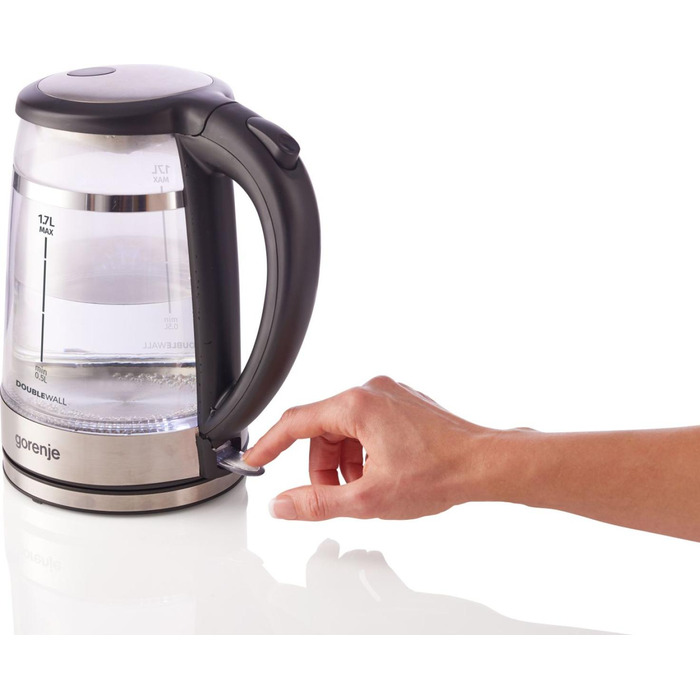 Gorenje Электрочайник 1.7л, 2,200 Вт, strix контроль, стекло, черный