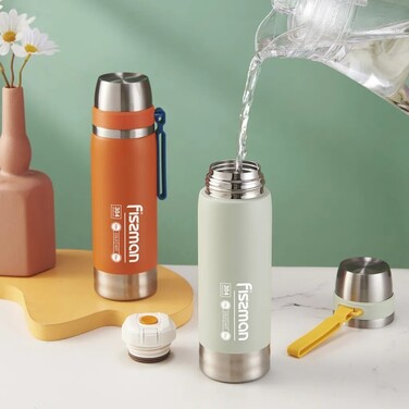 Термос Fissman 600 мл колір оранжевий нержавіюча сталь (9876)