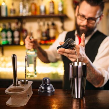 Набір коктейльних шейкерів, 5-компонентний набір бармена з нержавіючої сталі, 750 мл, професійний барменський набір для змішування мартіні, стильний домашній набір інструментів для бару з буклетом рецептів коктейлів