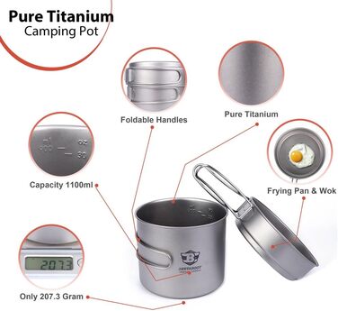 Титанова посуду для кемпінгу каструля 1100 мл та сковорода 350 мл Bestargot