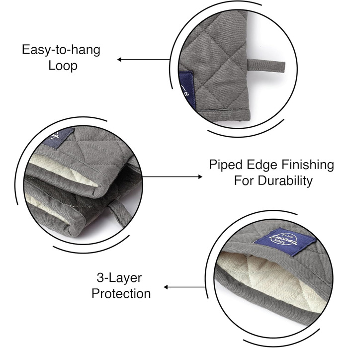 Рукавички для кухні Encasa Homes Extra Long для духовки та мікрохвильової печі (2 шт.) - Силіконові, сріблясті, термостійкі - Захищають руки від гарячого обладнання - (18 x 30 см, сірі)