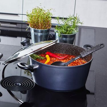 Каструля STONELINE XXL з литого алюмінію, велика, з кришкою, 7 л, антипригарне покриття зі справжніми кам&39яними частинками, індукційний посуд для всіх типів варильних поверхонь, духовка, приготування їжі без жиру та олії, сірий (32 см)