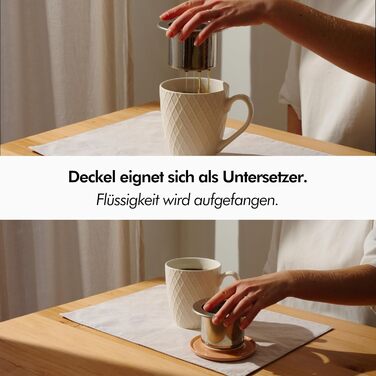 Чашка для чаю 650 мл з ситечком та кришкою, кремово-біла KIVY