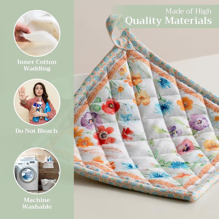 Рукавички для духовки Maison d&39 Hermine, підставки для каструль, 100 бавовна, термостійкі кухонні рукавички, рукавички для духовки (19 см x 33 см) та підставки для каструль (20 см x 20 см) для приготування їжі, Morzine - рукавички для духовки (19 x 33 с