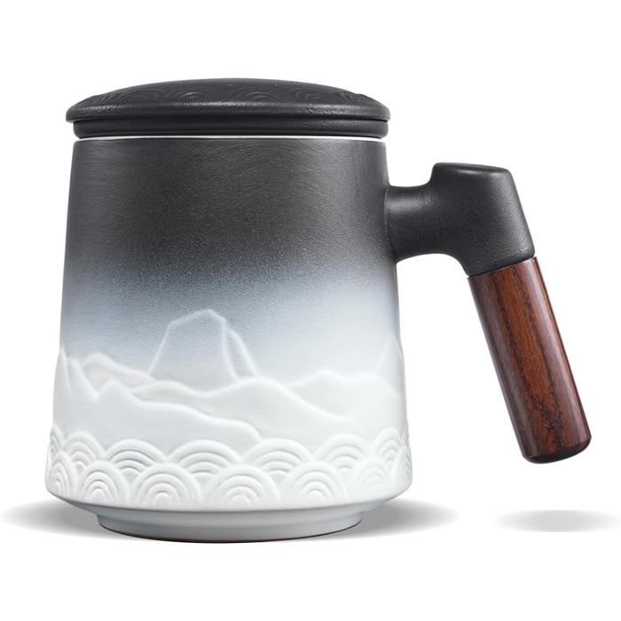 Кружка с крышкой и ситечком, 500 мл черно-белая Zens