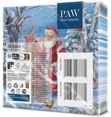 Серветки 3-шарові (33 x 33 см) I 20 шт. I Різнокольорові паперові серветки, ідеальні для різдвяного столу I Серветки - Різдво, зима, зірки, сніг, сніговики I (Подарунки від Санти)