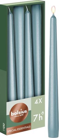 Свічки Bolsius Smooth Taper - Зелені - Набір з 4 шт. у коробці - Декоративні побутові свічки - Час горіння 7 годин - Без запаху - Натуральний рослинний віск - Без пальмової олії - 24,5 см Зелені 4 шт. и (Металево-сині, 4 шт. и)