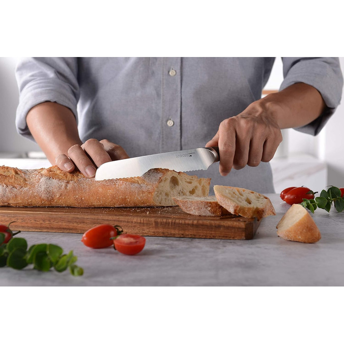 Кухонный нож Острый нож для мяса Профессионально выкованный из импортной высокоуглеродистой нержавеющей стали с красивым магнитным держателем для ножей - Метеорит (8-дюймовый хлебный нож), 7 Santoku Knife