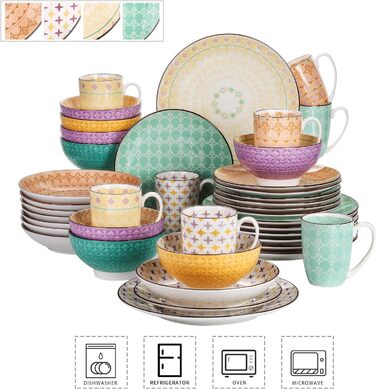 Набор фарфоровой посуды Haruka, 48 шт. - Mness aptieka Набор круглых комбинированных сервизов на 12 человек, включает чашки, миски, десертные тарелки и обеденные тарелки (тюльпан, обеденный сервиз из 40 предметов)