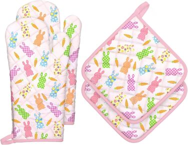 Різдвяний набір із 2 рукавичок для духовки та прихваток Arquiel, 100 бавовняні кулінарні рукавички, термостійкі кухонні рукавички для приготування їжі, різдвяні подарунки на кухню для жінок (Великдень 03, рукавички для духовки*2 прихватки*2)