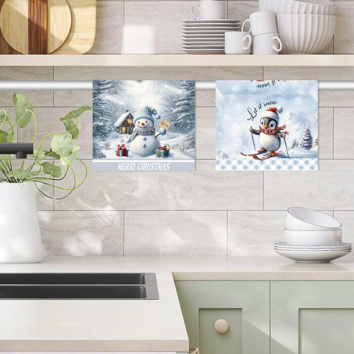 Набір з 2 різдвяних кухонних рушників 40 x 60 см, Сніговик та Пінгвин Gosknor