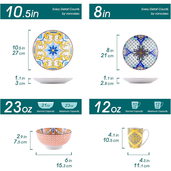 Порцеляновий набір посуду Haruka, 48 шт. Набір круглий комбо-сервіз на 12 осіб, включає чашки, миски, десертні тарілки та обідні тарілки (жасмин, набір посуду з 32 предметів)