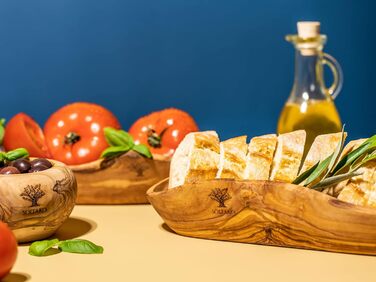 Набор из 2 багетных хлебниц из оливкового дерева - Миска для закусок продолговатая - Деревянная миска в деревенском стиле - Декоративная миска - Вазочка для фруктов - Чаша ручной работы - Чаша для ювелирных изделий - Универсальная миска 2 30-34 см