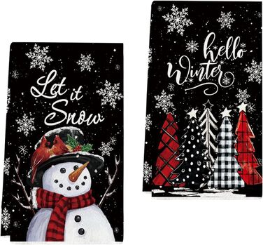 Набір з 2 різдвяних кухонний рушників 43 x 66 см, чорний YUNHENTONG