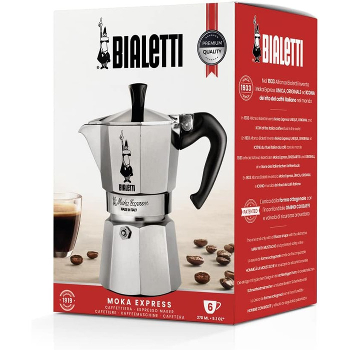 Кавоварка гейзерна 270 мл на 6 чашок Moka Express Bialetti