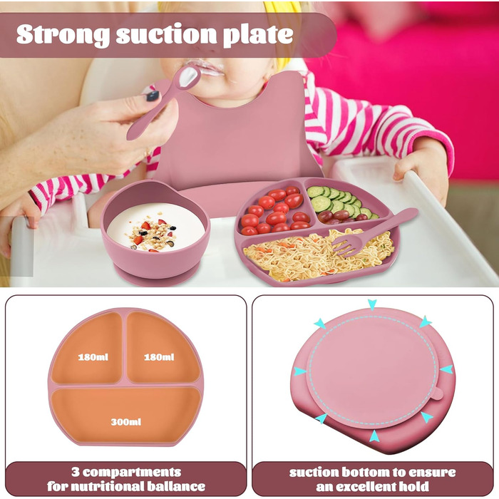 Набор детской силиконовой посуды, 5 предметов, розовый Hoseay