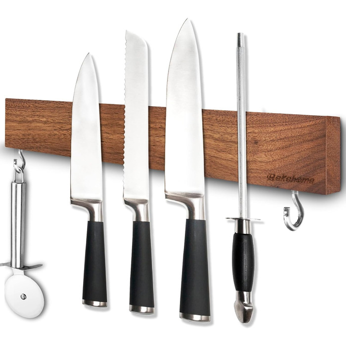 Магнітний тримач для ножів з 2 гачками, 40 см з дерева Rekehome