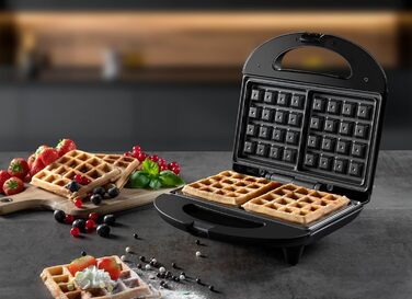 Брюссельська вафельниця Bestron в ретро-дизайні, вафельниця на 2 бельгійські вафлі, з антипригарним покриттям і лампою для випічки, 700 Вт, колір (чорний матовий)