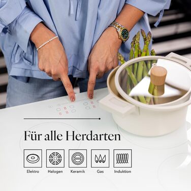 Алюмінієва каструля FLORINA 16 см 1,6 л Підходить для індукції Керамічне покриття, стійке до подряпин М&39яка ручка під дерево Термостійка Для всіх варильних поверхонь Легко миється (NUBE, 5,8 л - 24 см)