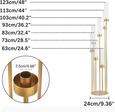 Ручний свічник для весільного столу, свічка заввишки 100 см з акриловим абажуром для прикраси дому на день народження, Хелловін, Різдво, підходить для світлодіодних конічних свічок 100 см, п&39ять головок (золотий, 123 см сім головок), 5-