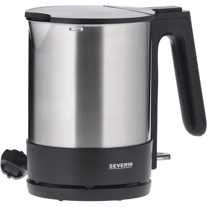 Чайник SEVERIN, потужний і компактний чайник з нержавіючої сталі у високоякісному дизайні, електричний чайник з фільтром від накипу, нержавіюча сталь/чорний, WK 3409, одинарний