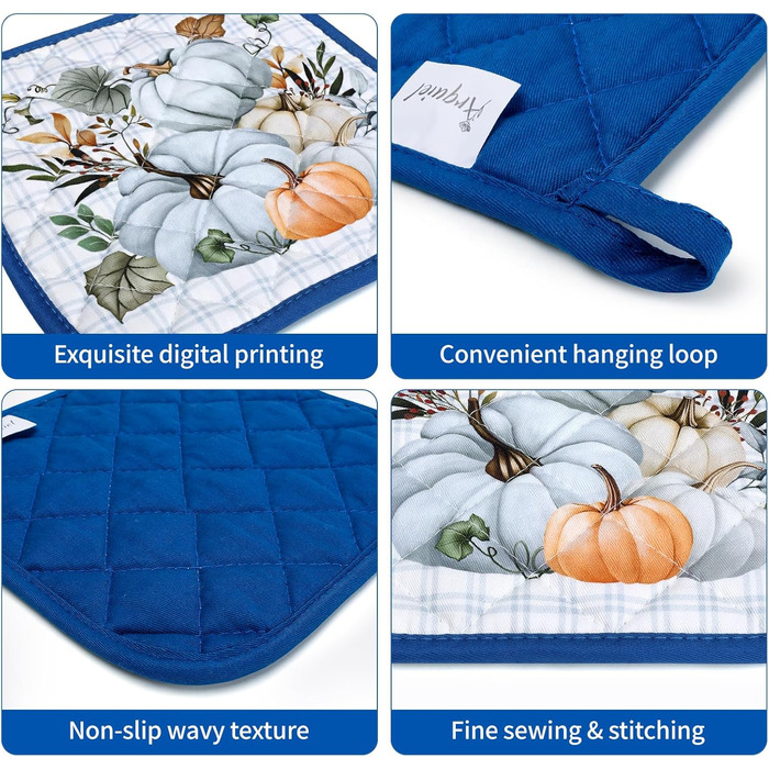 Набір з 2 кухонних рукавичок Arquiel з тримачем для каструлі Gnome Autumn Orange Checked, 100 бавовняні кулінарні рукавички, термостійкі кухонні рукавички для приготування їжі, осінній декор, подарунки для жінок (осінній гарбуз, духовка тримач для каструл