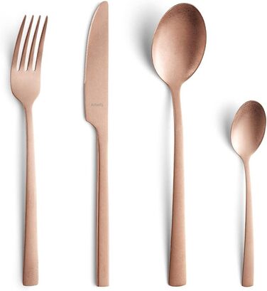 Набір столових приборів Amefa MANILLE 16 предметів Покриття PVD Нержавіюча сталь Набір столових приборів на 4 персони Сталь леза 13/0, нержавіюча сталь 18/0 З ножем, виделкою, ложкою та кавовою ложкою (мідна)