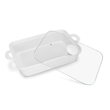 Прямокутна форма для запікання Fissman 27х19х6 см / 1,6 л зі скляною кришкою порцеляна (14156)