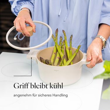 Алюмінієва каструля FLORINA 16 см 1,6 л Підходить для індукції Керамічне покриття, стійке до подряпин М&39яка ручка під дерево Термостійка Для всіх варильних поверхонь Легко миється (NUBE, 2,8 л - 20 см)