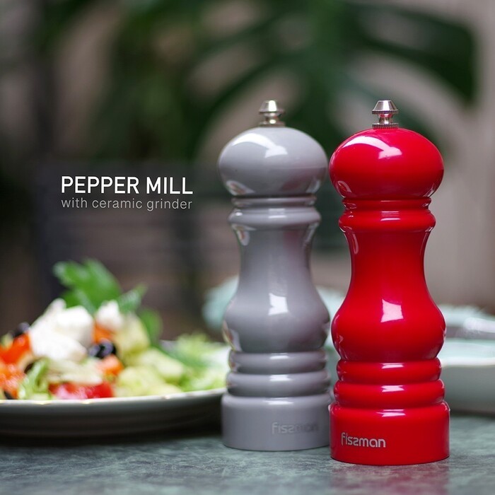 Млин Fissman для солі та перцю 17x6см, СІРИЙ пластик, з керамічним механізмом (8213)