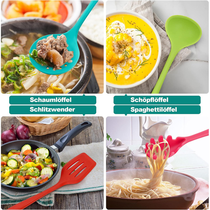 Набор кухонных гаджетов Herogo, набор силиконовой кухонной утвари из 22 предметов с держателем для посуды, термостойкие кухонные столовые приборы, кухонная утварь, здоровая и антипригарная, можно мыть в посудомоечной машине, (красочный)