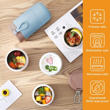 Стаканчик для пластівців Chedin з кришкою, стаканчик для каші з нержавіючої сталі 730 мл, герметичний стаканчик для йогурту з ложкою та кришкою, двошарові герметичні банки Мейсон, ідеально підходять для роботи (сині)