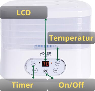 Дегідратор на 5 полиць 550 Вт, білий ADLER