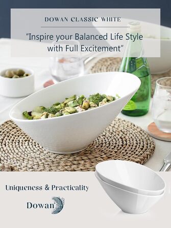 Салатник керамічний 770 мл, набір 2 предмети, білий Dowan