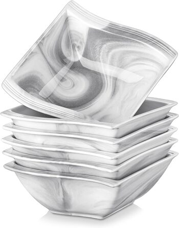 Серія FLORA, набір з 6 порцелянових креманки для каш, миски для рису 450 мл, закусочної миски, десертної миски для салату, супів, рамен, фруктів і т.д. 13,5x13,5x5,4 см (сірий, 6 шт. салатник)