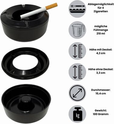 Пепельница 6 шт 10,5 см черная Generisch