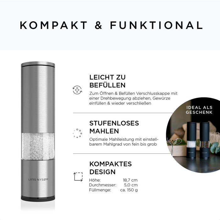 Набір млинів для солі та перцю, 2 предмета, нержавіюча сталь LARS NYSØM