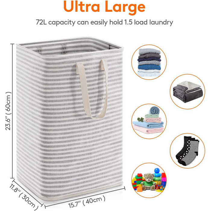 Корзина для сыпучего белья-органайзер с удлиненной ручкой, складной сборщик белья, корзина для хранения белья, портативный сортировщик белья для белья, одежды, одеял, подушек, корзин для белья, серый 75 л серый, 75L