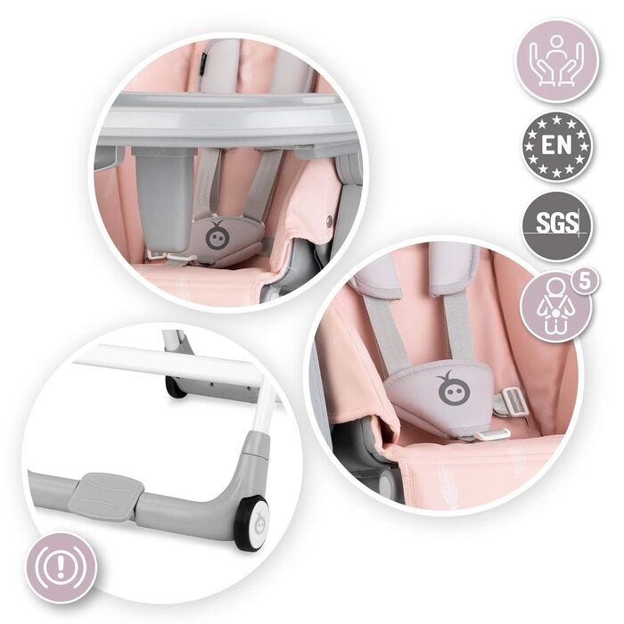 Дитячий стільчик для годування з 4 колесами та функцією гальма від 6 місяців Momi