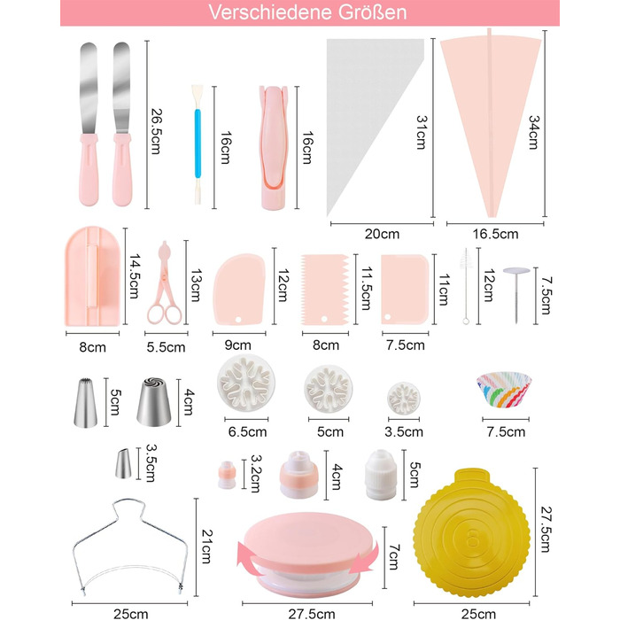 Набір аксесуарів для торта Nifogo, 301 предмет, аксесуари для випічки, аксесуари для декорування тортів з обертовою підставкою, кондитерський мішок, кондитерські насадки, шпатель для початківців (C-світло-рожевий)