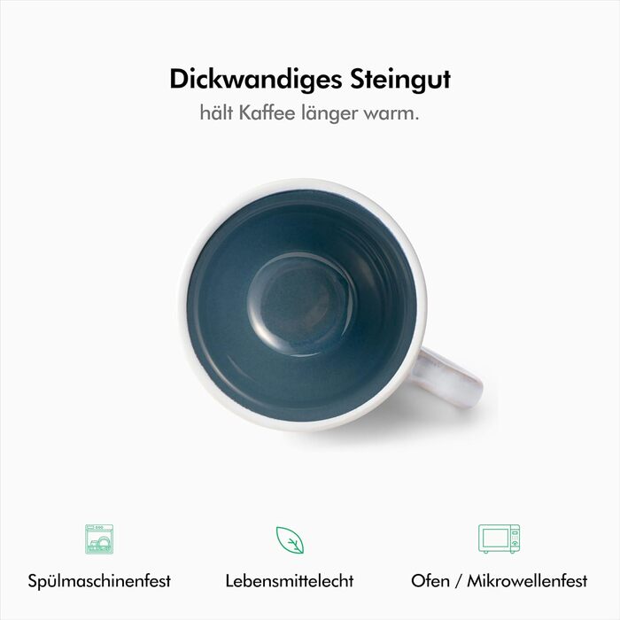 Чашки для капучино 180 мл с блюдцами, набор 4 предмета, темно-синие KIVY