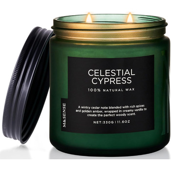 Ароматичні свічки M&SENSE з кавою у скляній банці з 2 гнітами 330 г, час горіння 70 годин, свічка з натурального соєвого воску для спальні, кухні, декору дому, подарункова свічка для чоловіків та жінок, смажена кава (зелена)