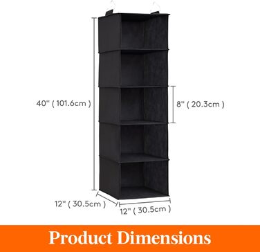 Підвісна полиця Lifewit з 2 предметів, органайзер для шафи, шафа-купе з підвісною системою, тканинне підвісне сховище, органайзер для шафи, складний і компактний з металевими гачками, 5 відділень, (чорний, 5 відділень x 2)