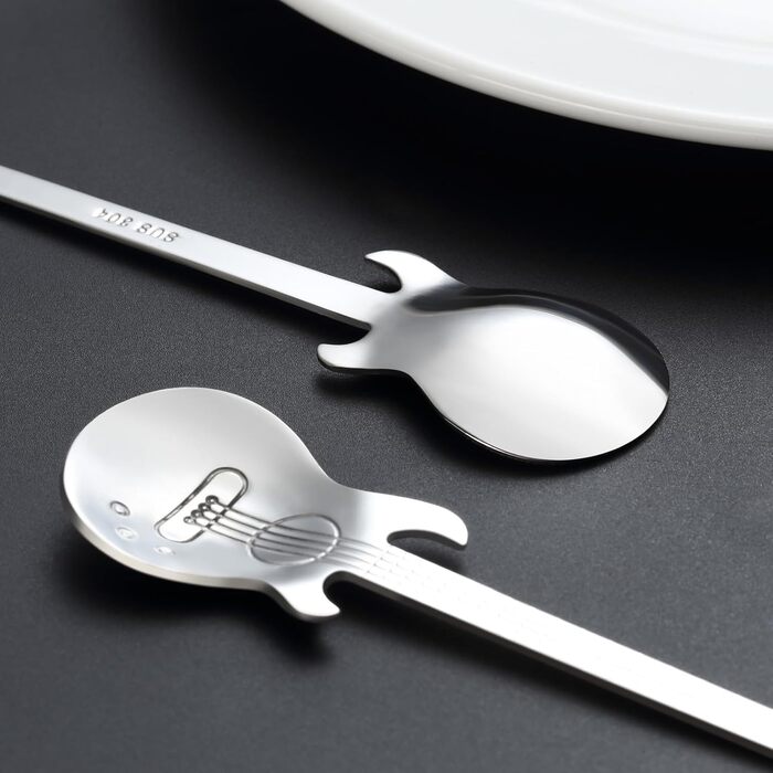 Матові чорні чайні ложки BEWOS, 16 шт. , ложки з нержавіючої сталі 13,7 см / 5,39 дюйма, чудова серія кавових ложок, десертні ложки, які можна мити в посудомийній машині, ідеально підходять для дому, ресторанів, вечірок тощо (кольорові ложки для гітари, 1