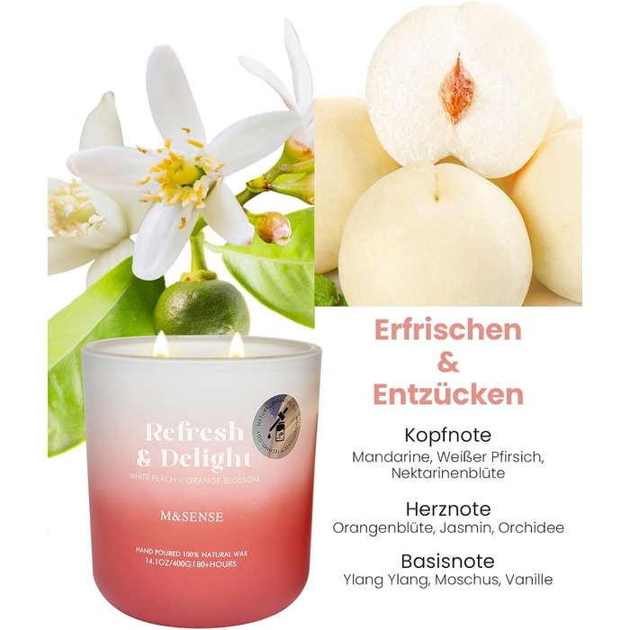 Ароматичні свічки M&SENSE Сосна та кедр у банці, велика соєва свічка 400 г з двома гнітами, час горіння 80 годин, ароматерапевтична свічка для йоги, спа та медитації. Подарунок для дівчини, дружини чи матері. Сосна та кедр (білий персик та квітка апельсин