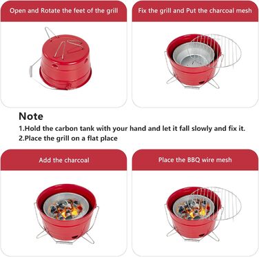 Круглий гриль для барбекю, червоний Uten